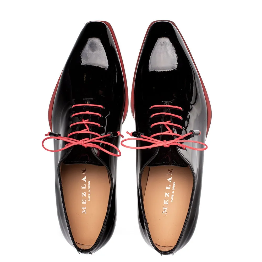 Men's Black Patent Leather Asymmetrical Oxfords