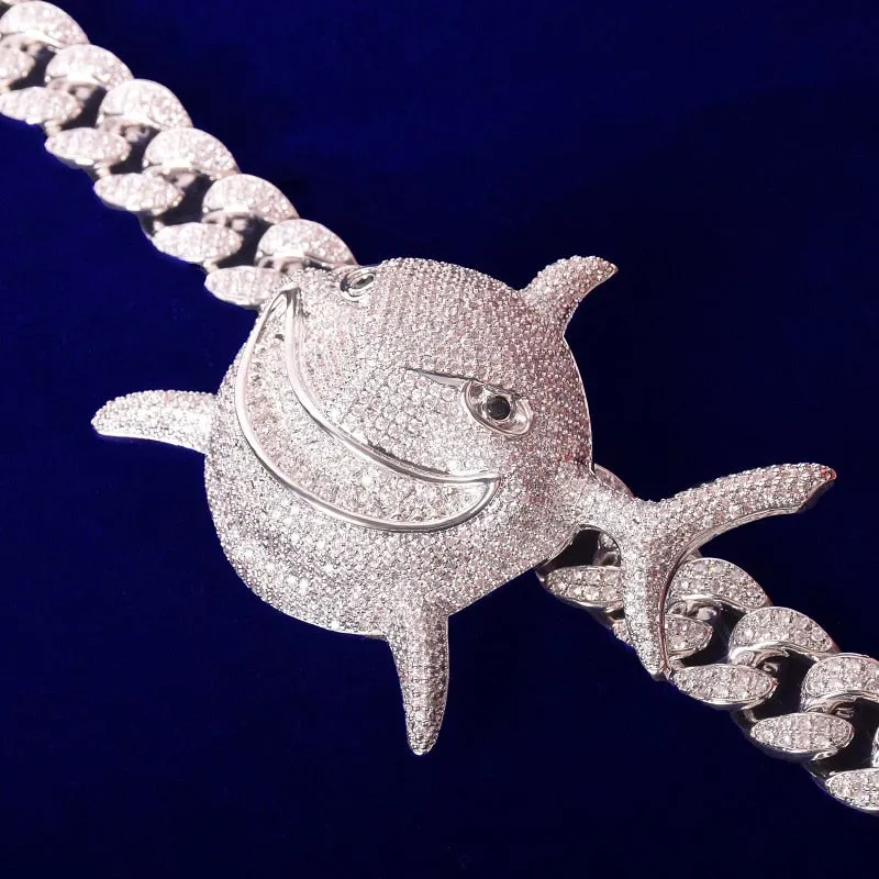 Men's Cubic Zirconia Shark Pendant Hip Hop Link Chain Necklace