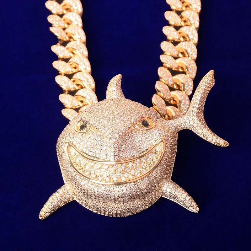 Men's Cubic Zirconia Shark Pendant Hip Hop Link Chain Necklace