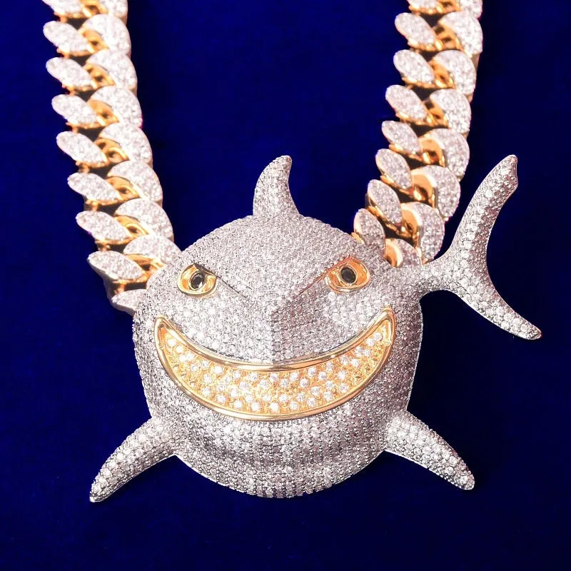 Men's Cubic Zirconia Shark Pendant Hip Hop Link Chain Necklace