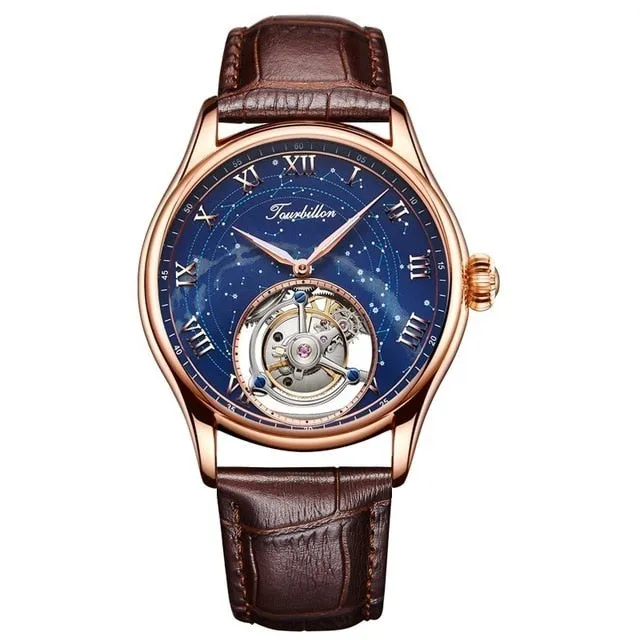 Men's Luxury Sapphire Solar Star Tourbillon Mechanical Wristwatch