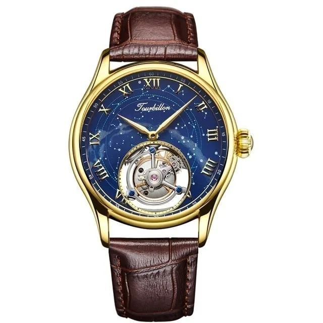 Men's Luxury Sapphire Solar Star Tourbillon Mechanical Wristwatch