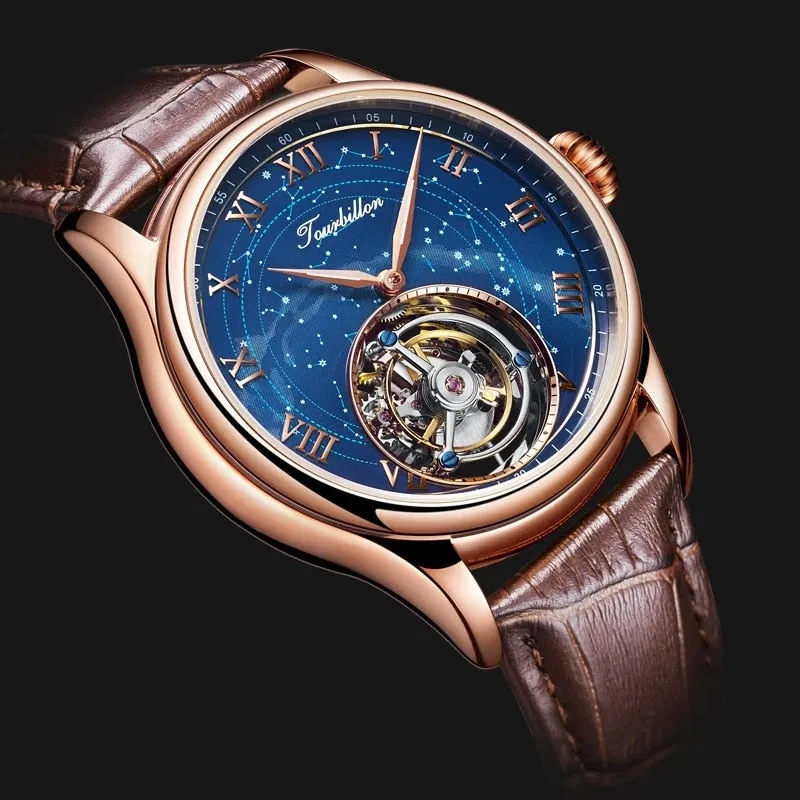 Men's Luxury Sapphire Solar Star Tourbillon Mechanical Wristwatch