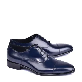 Men's Navy Shiny Cap Toe Oxfords