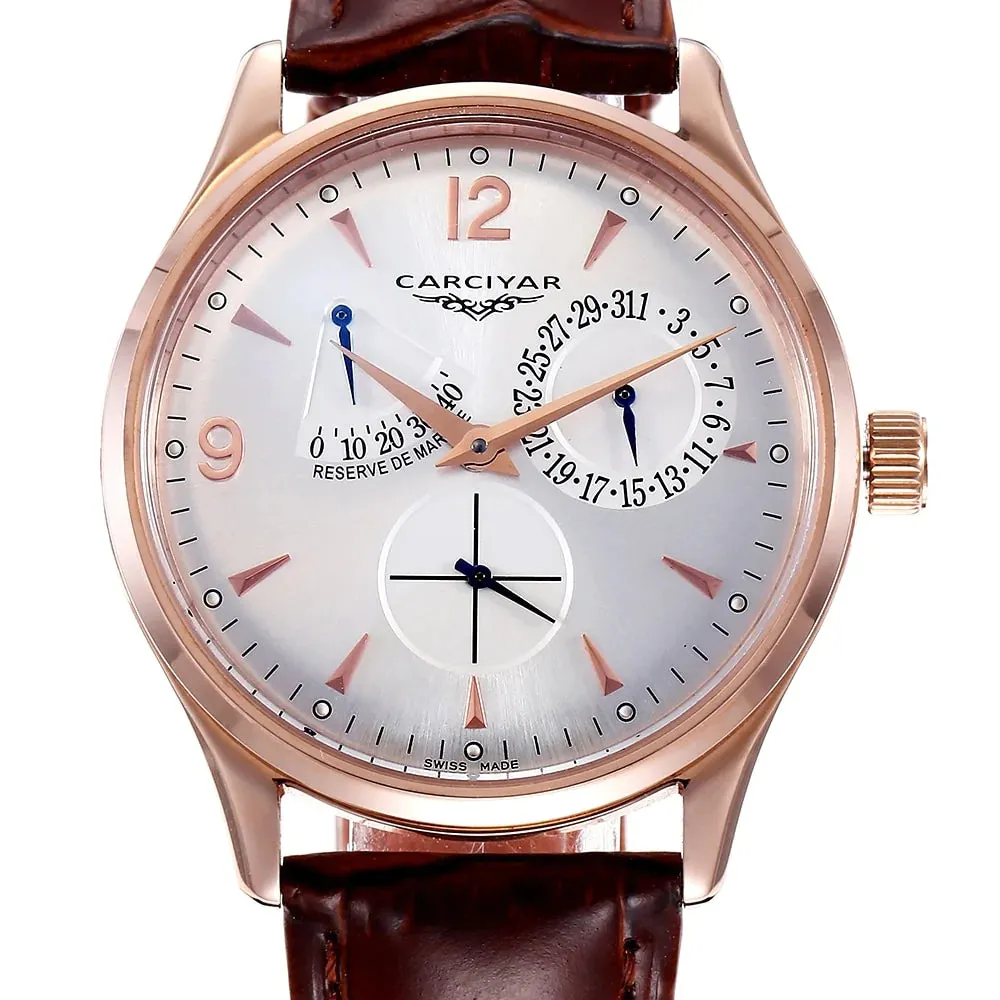 Men's Rose Gold Power Reserve E Dial Water Resistant Wristwatch