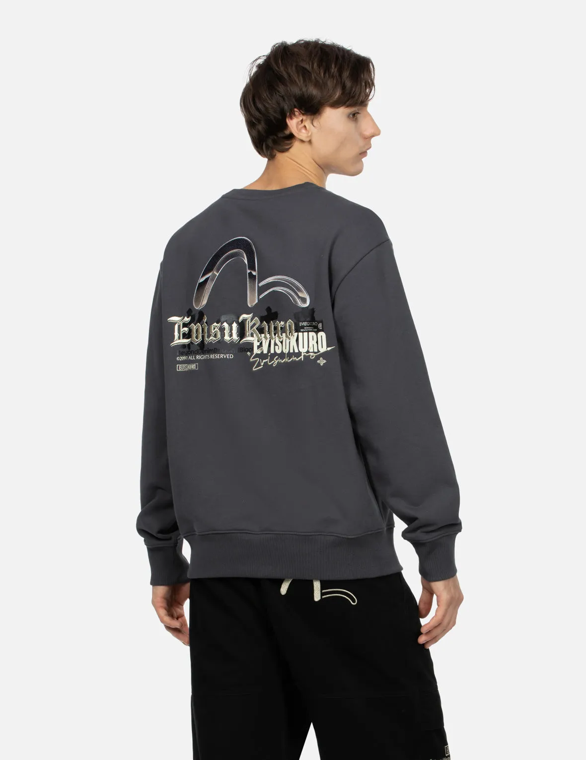 Metallic Seagull Print Relaxed Fit Sweatshirt