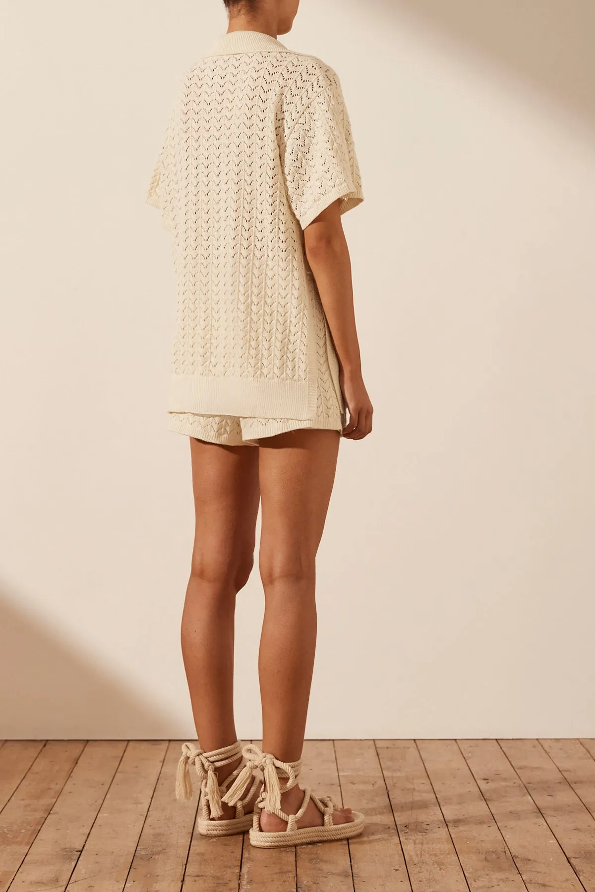 MIKALA CROCHET POLO RELAXED TOP - COCONUT