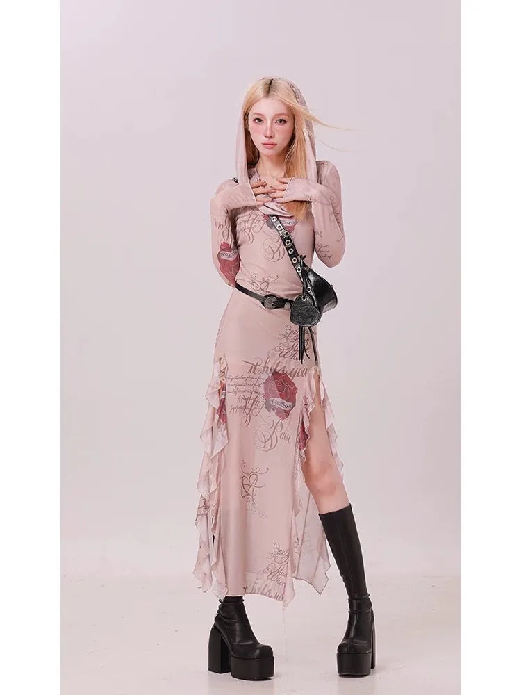 Mo Xinxin Dune Wasteland Hot Girl Dress Women's Spring and Autumn Niche Design Slim Slit Long Skirt