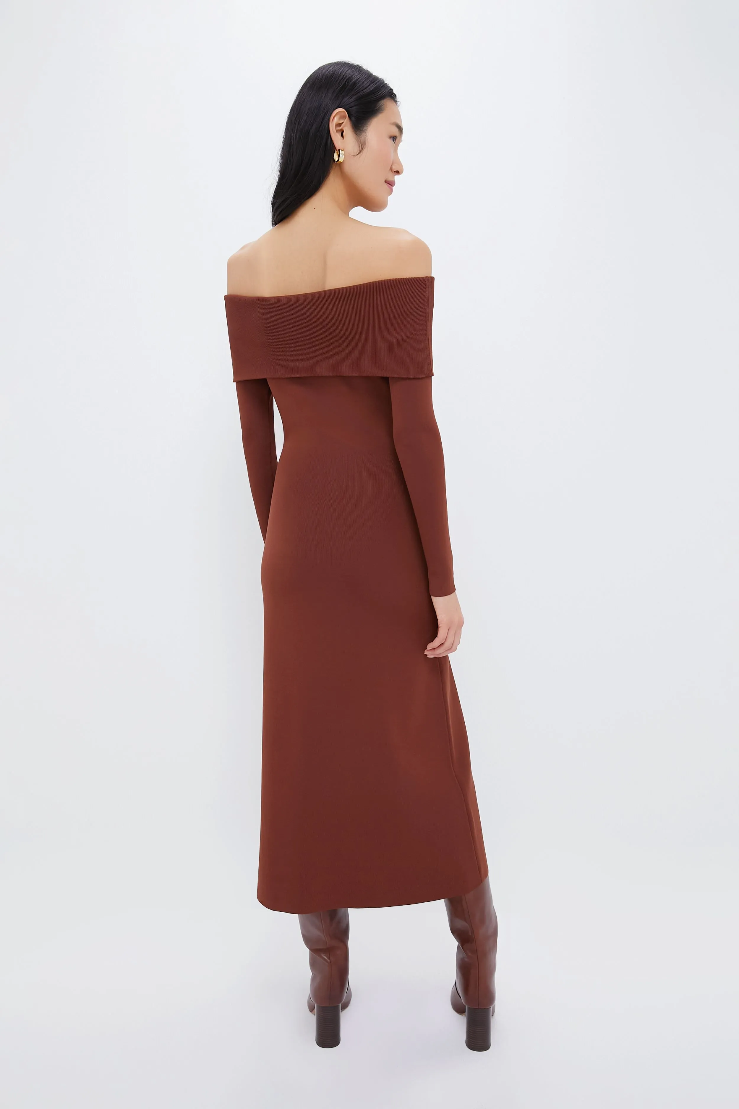 Mocha Knit Off-The-Shoulder Adrianna Dress