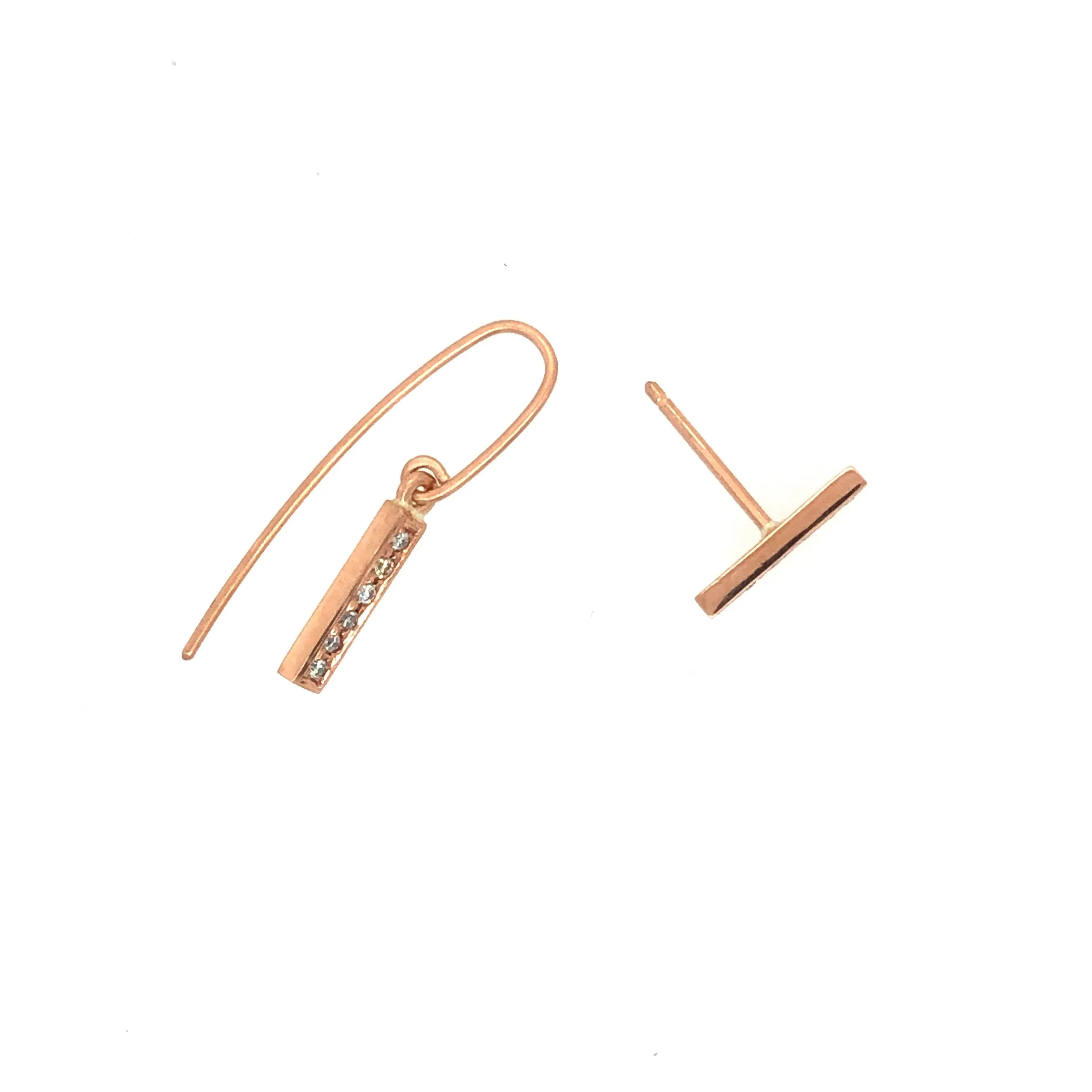 Mode Bar Diamond set Rose Gold Earrings - Leah Abercrombie