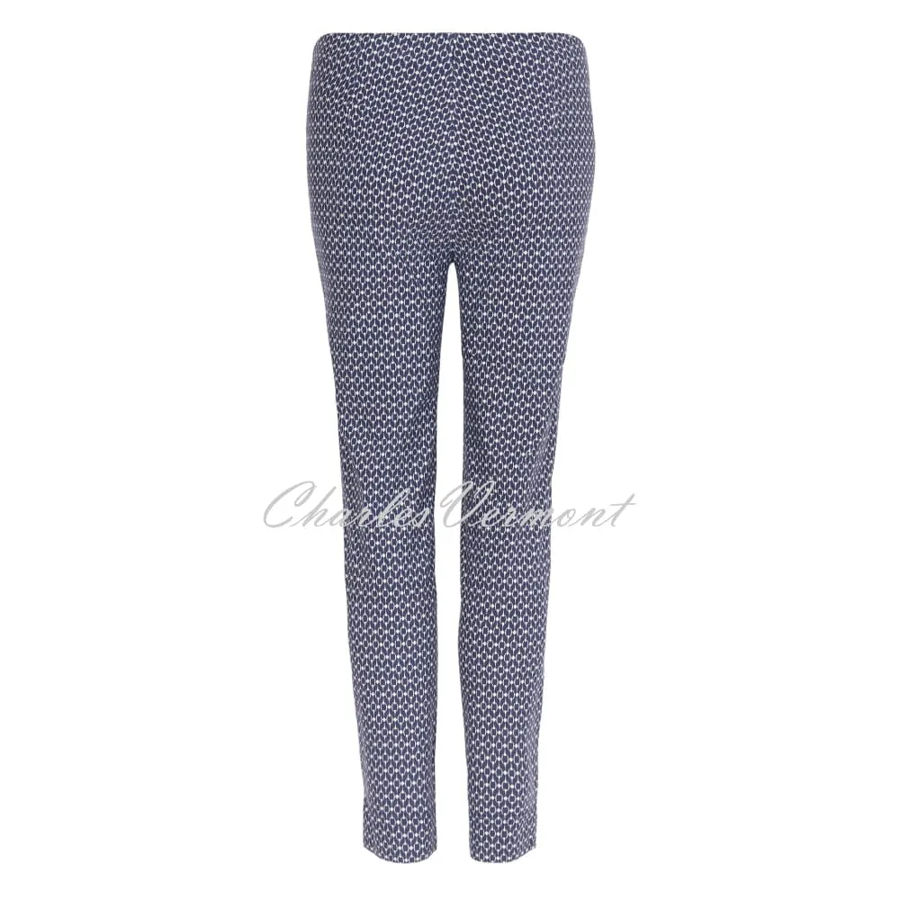 Navy Abstract Print Cropped Super Slim Trouser