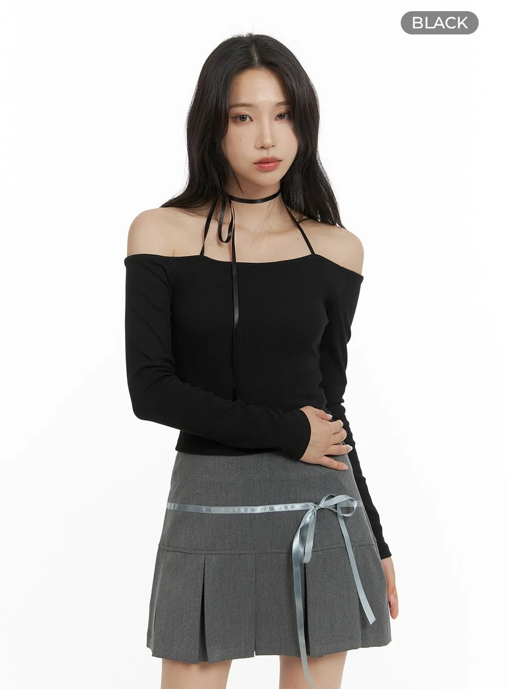 Crop Top with Off-Shoulder Design and Neck Strap - CM426