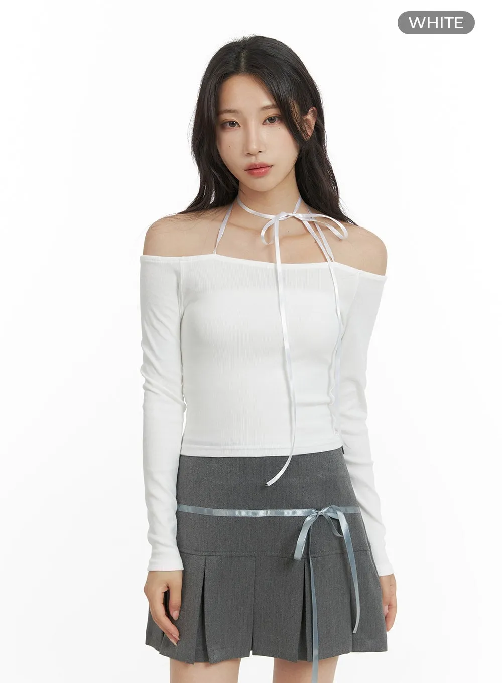 Crop Top with Off-Shoulder Design and Neck Strap - CM426