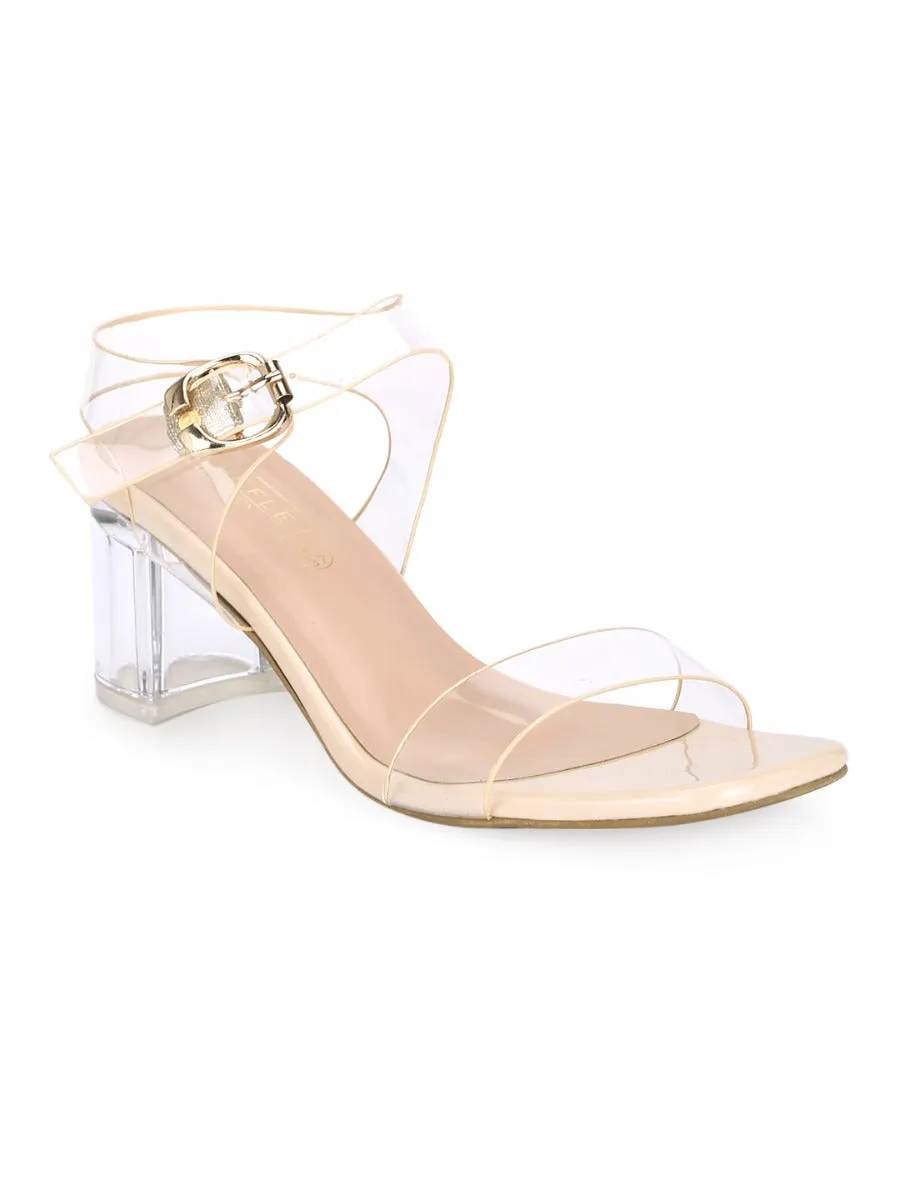 Nude Patent Perspex Clear Block Heels