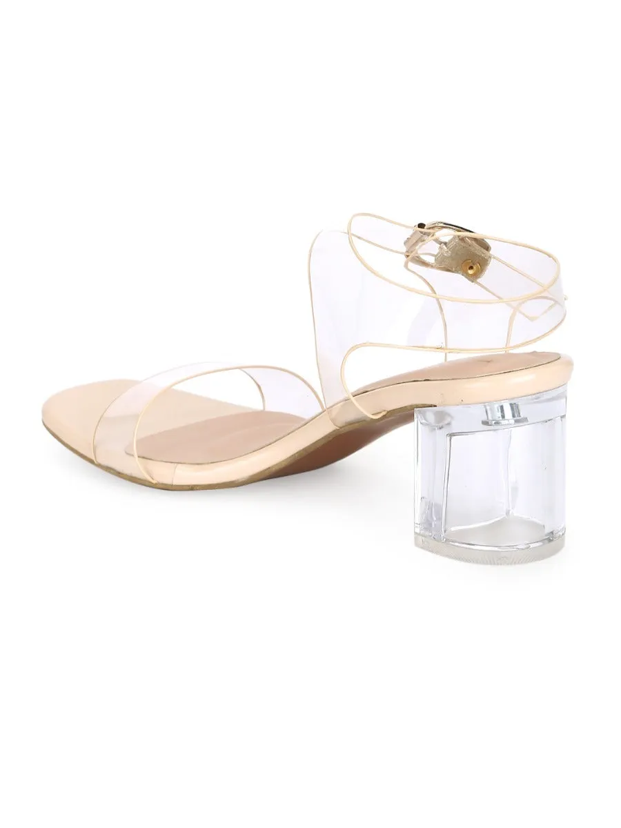 Nude Patent Perspex Clear Block Heels