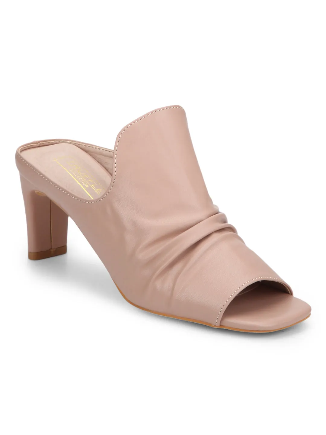 Nude PU Slip-on Slim Block Heels