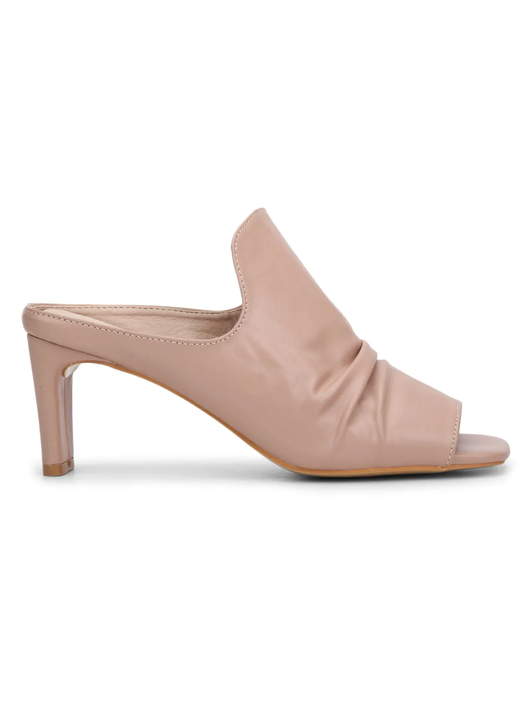 Nude PU Slip-on Slim Block Heels