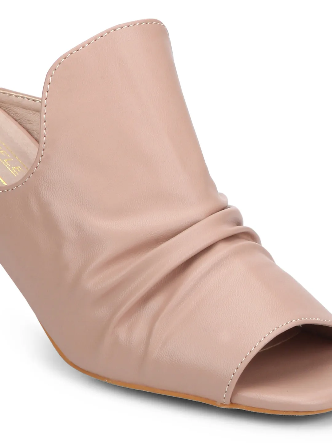 Nude PU Slip-on Slim Block Heels