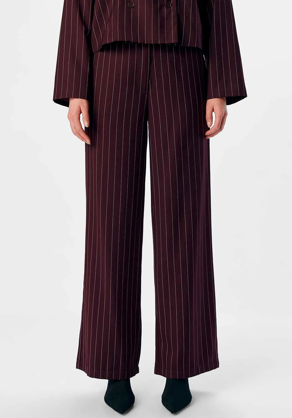 Object Shay Pinstripe Wide Leg Trousers, Wine