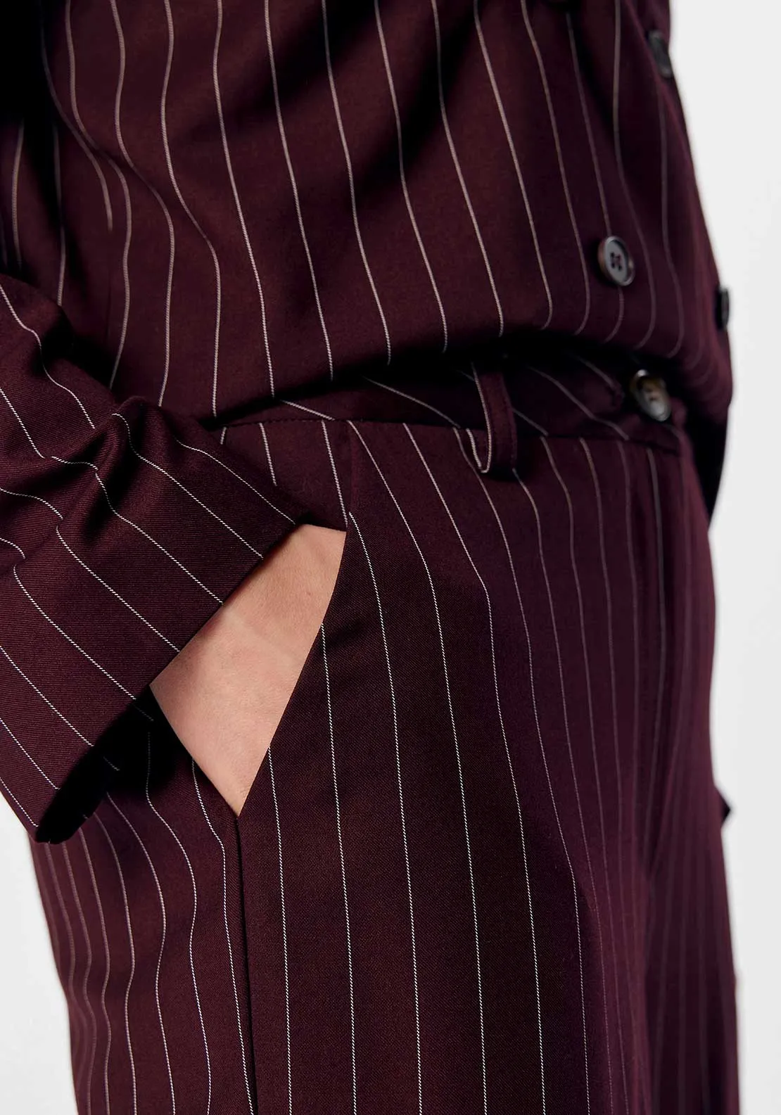 Object Shay Pinstripe Wide Leg Trousers, Wine