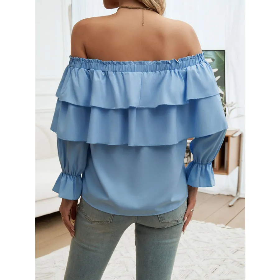 Off-Shoulder Flounce Sleeve Blouse