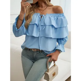 Off-Shoulder Flounce Sleeve Blouse