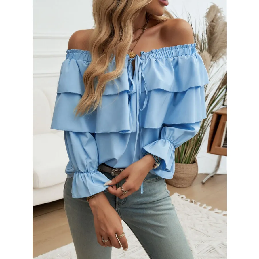 Off-Shoulder Flounce Sleeve Blouse