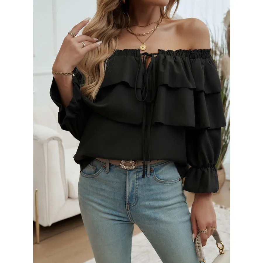 Off-Shoulder Flounce Sleeve Blouse