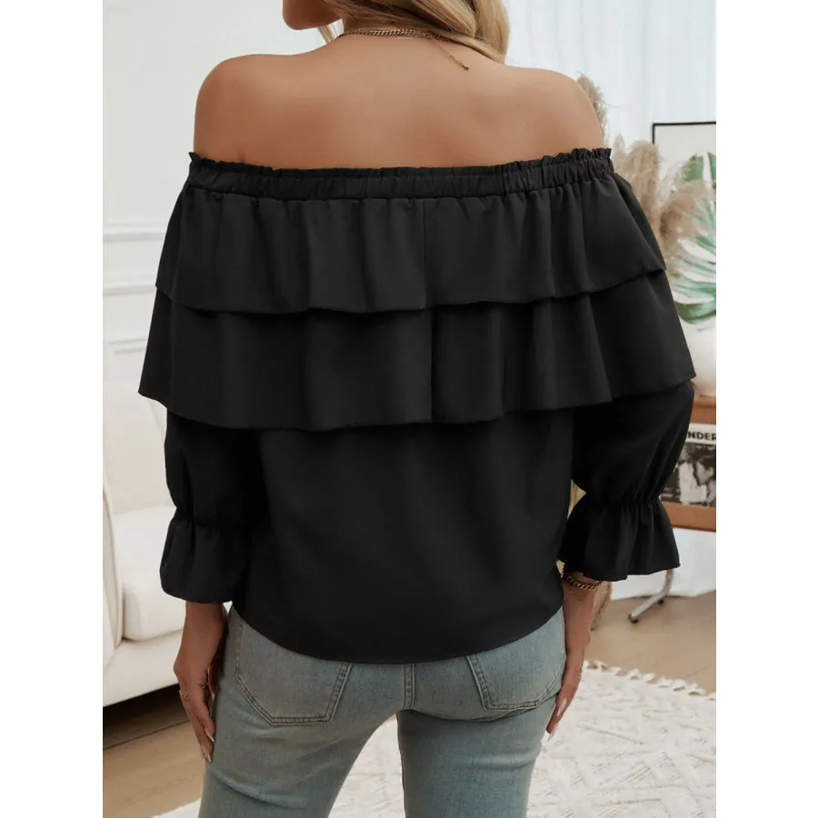 Off-Shoulder Flounce Sleeve Blouse