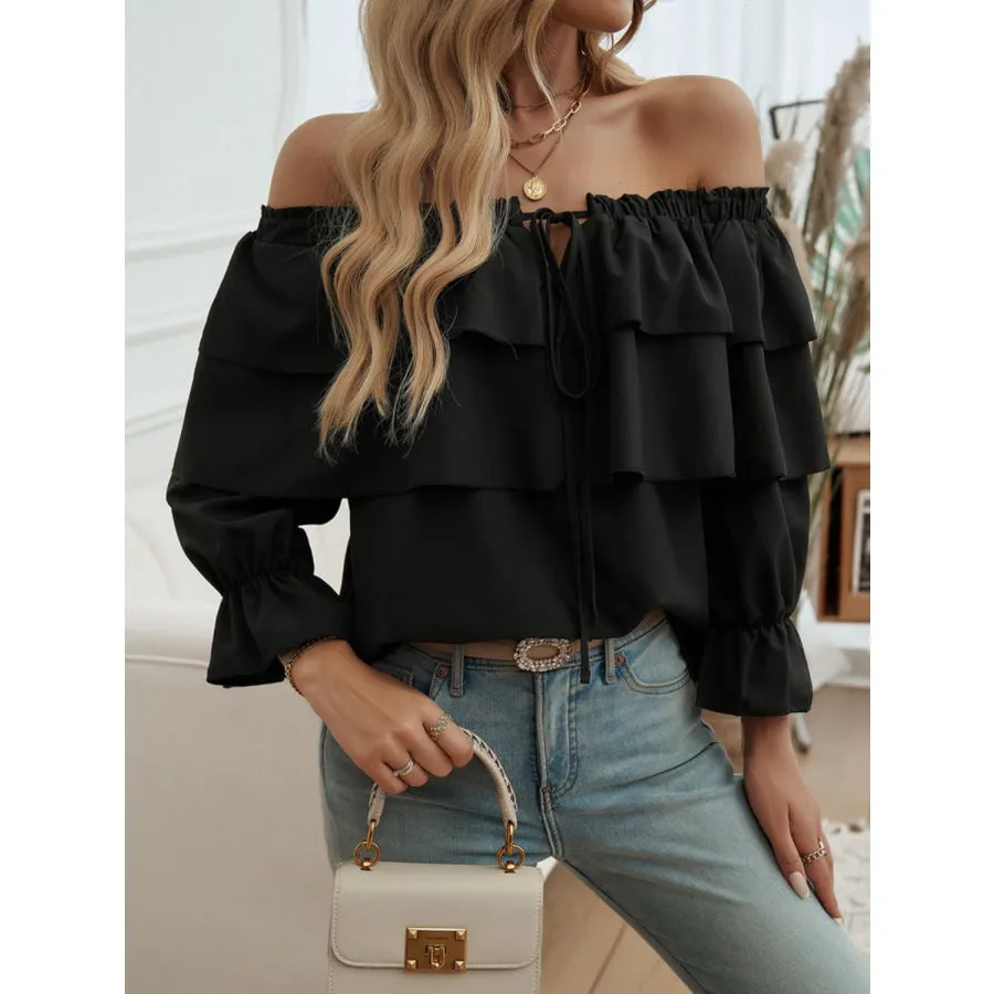 Off-Shoulder Flounce Sleeve Blouse