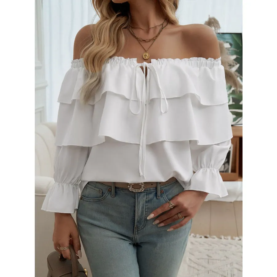 Off-Shoulder Flounce Sleeve Blouse