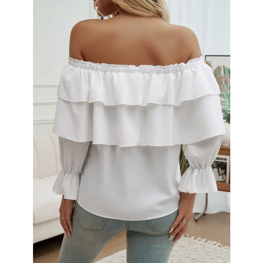 Off-Shoulder Flounce Sleeve Blouse