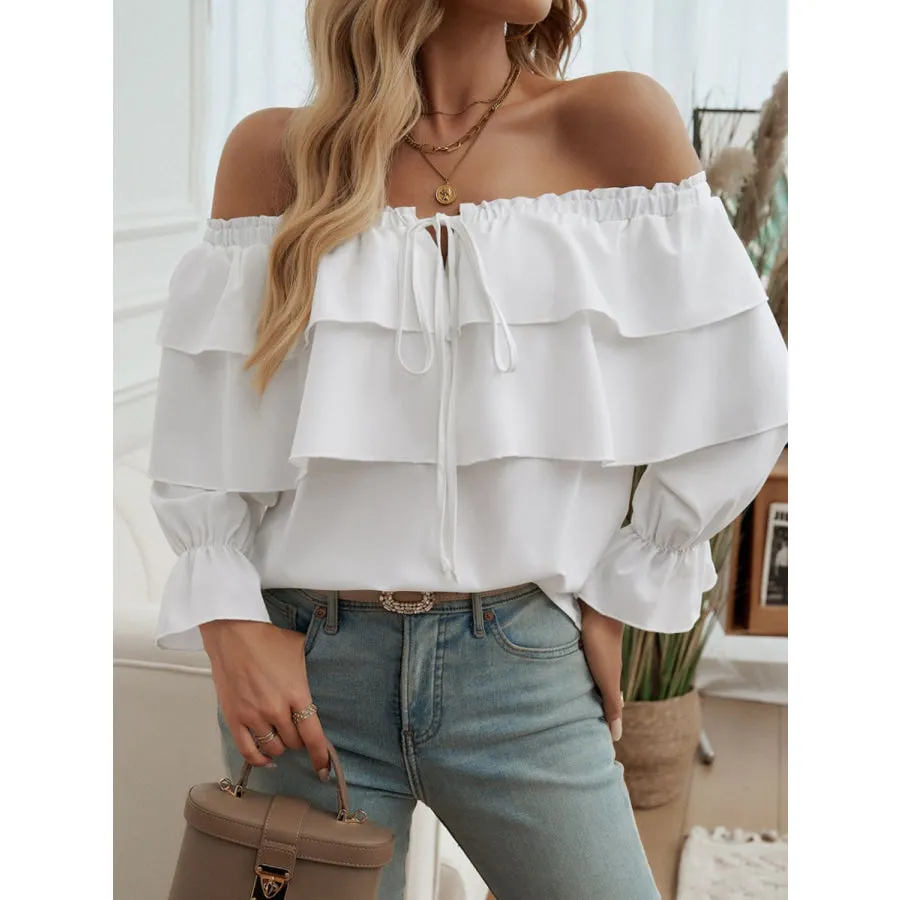 Off-Shoulder Flounce Sleeve Blouse