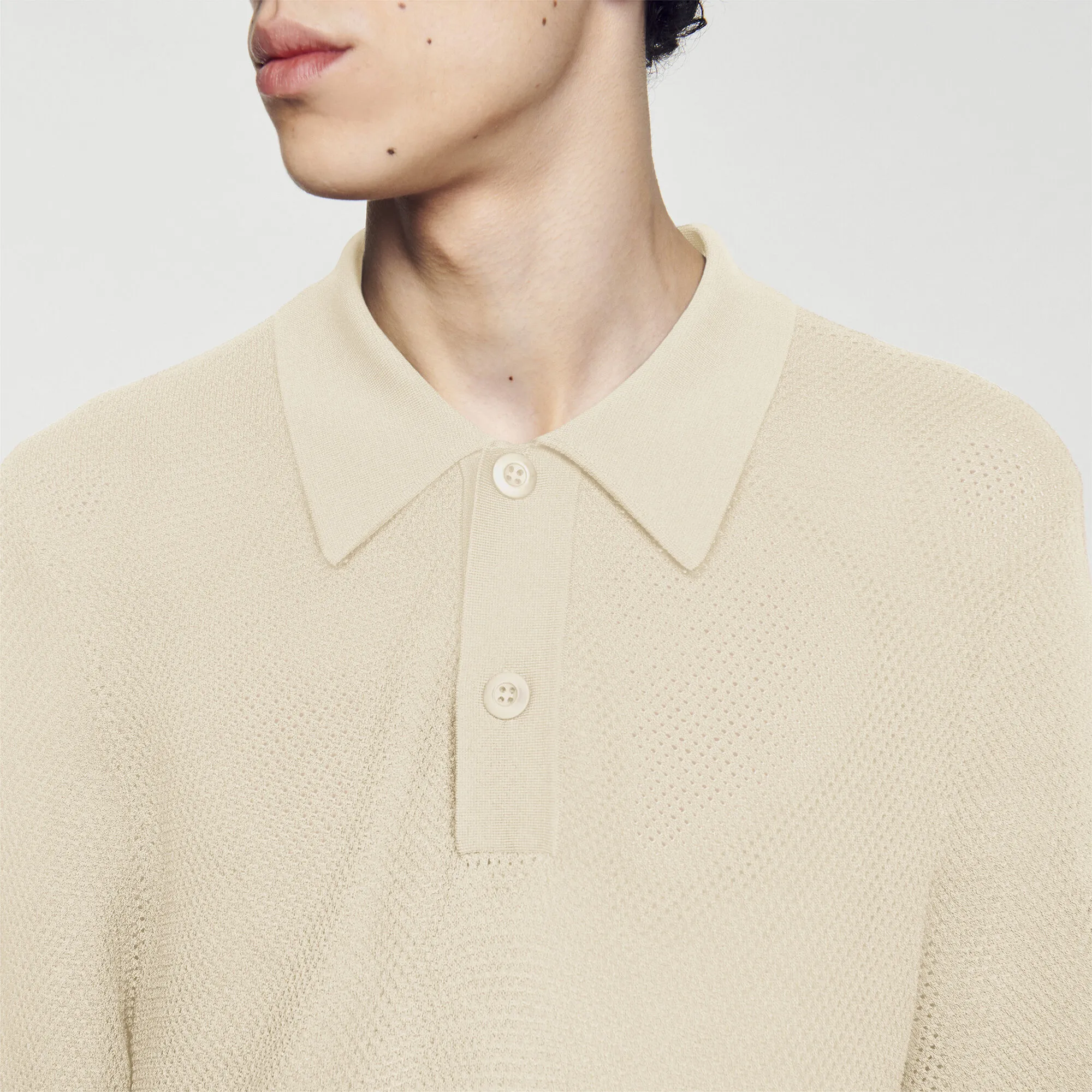 Openwork knit polo shirt