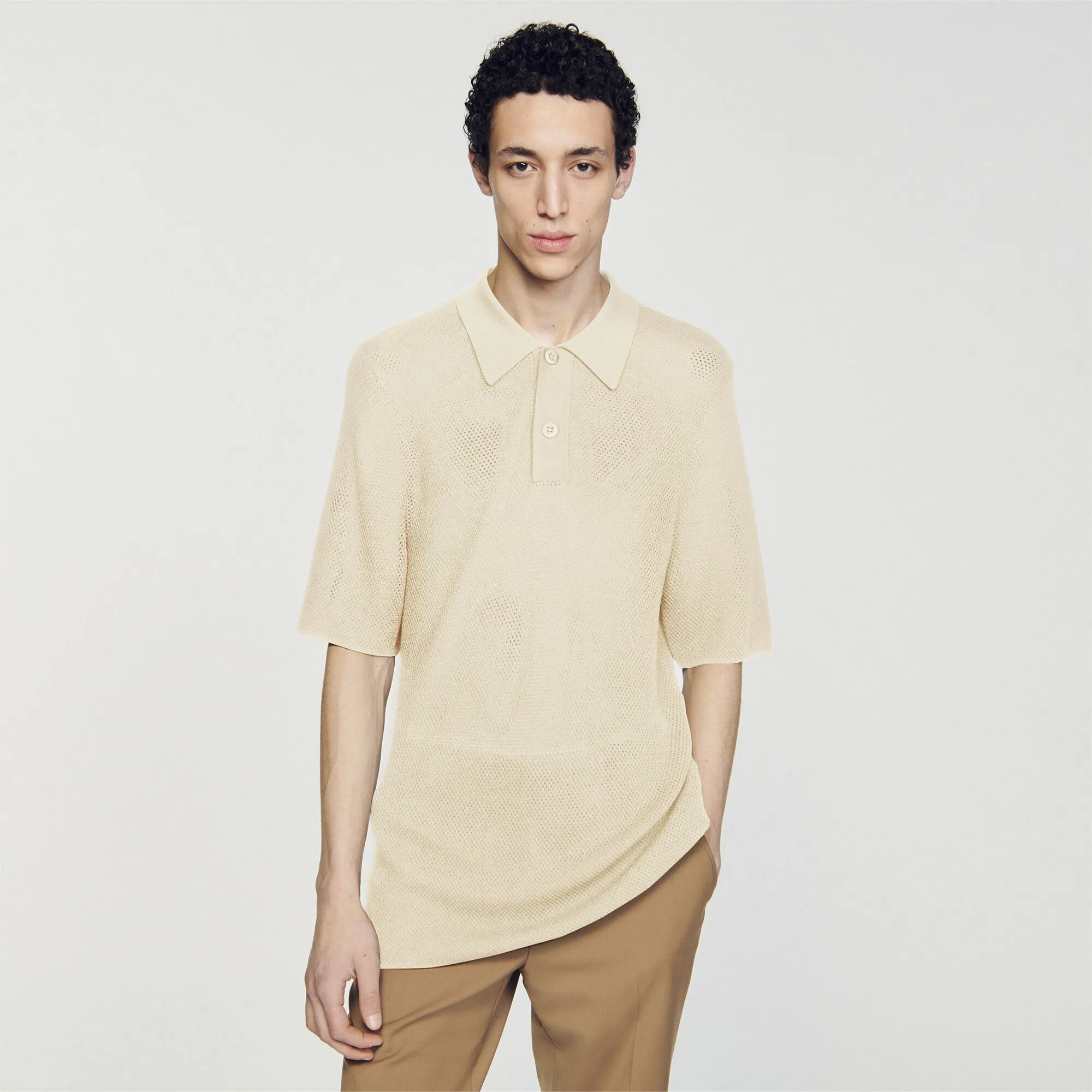 Openwork knit polo shirt