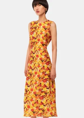 Orange Photographic Daisy Midi Dress