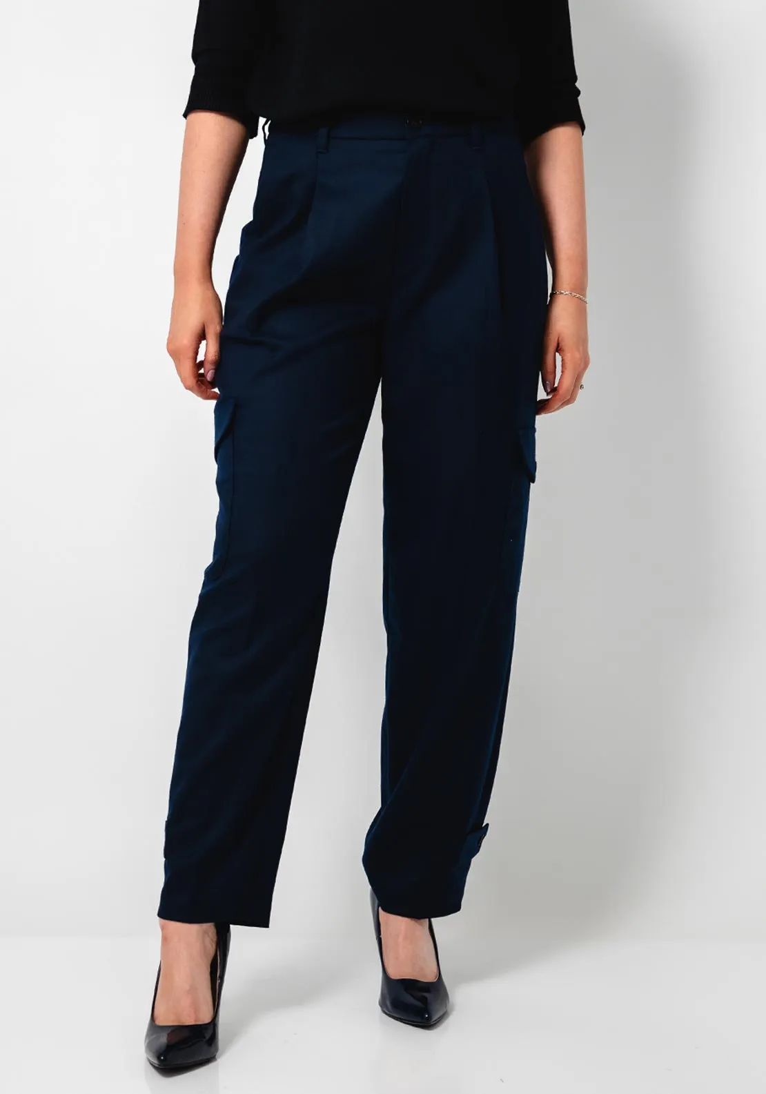 Oui Cargo Style Tapered Trousers, Navy