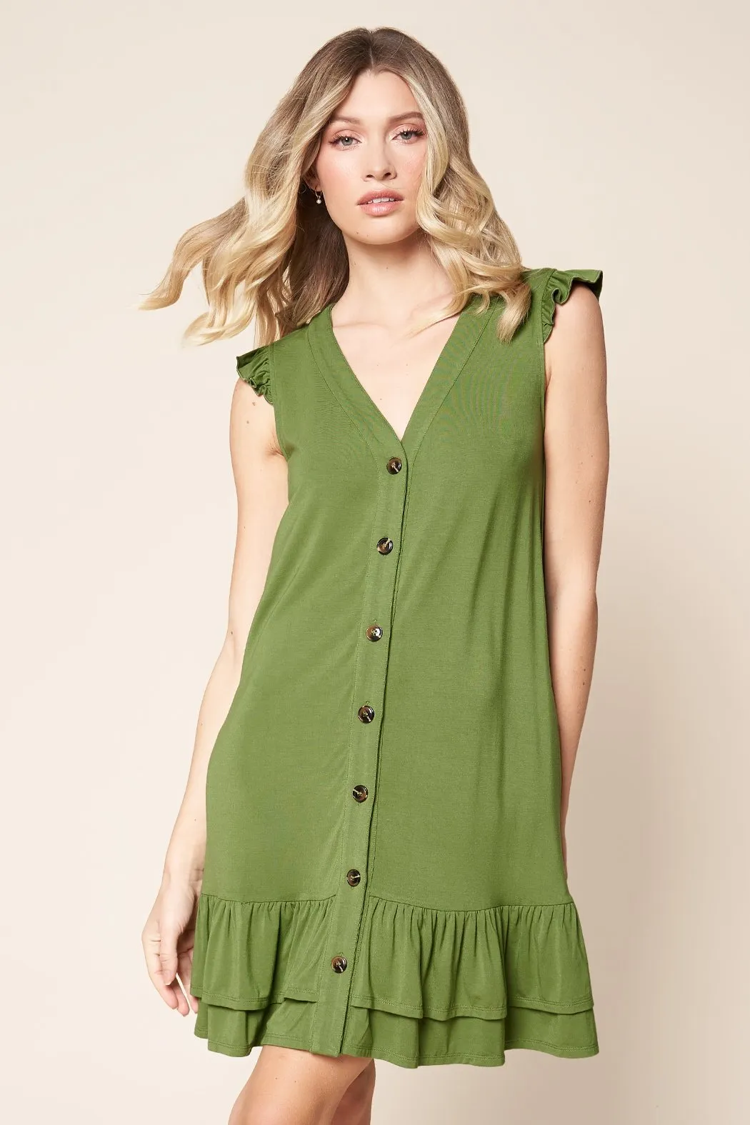 Parker Ruffle Button Jersey Knit Mini Dress