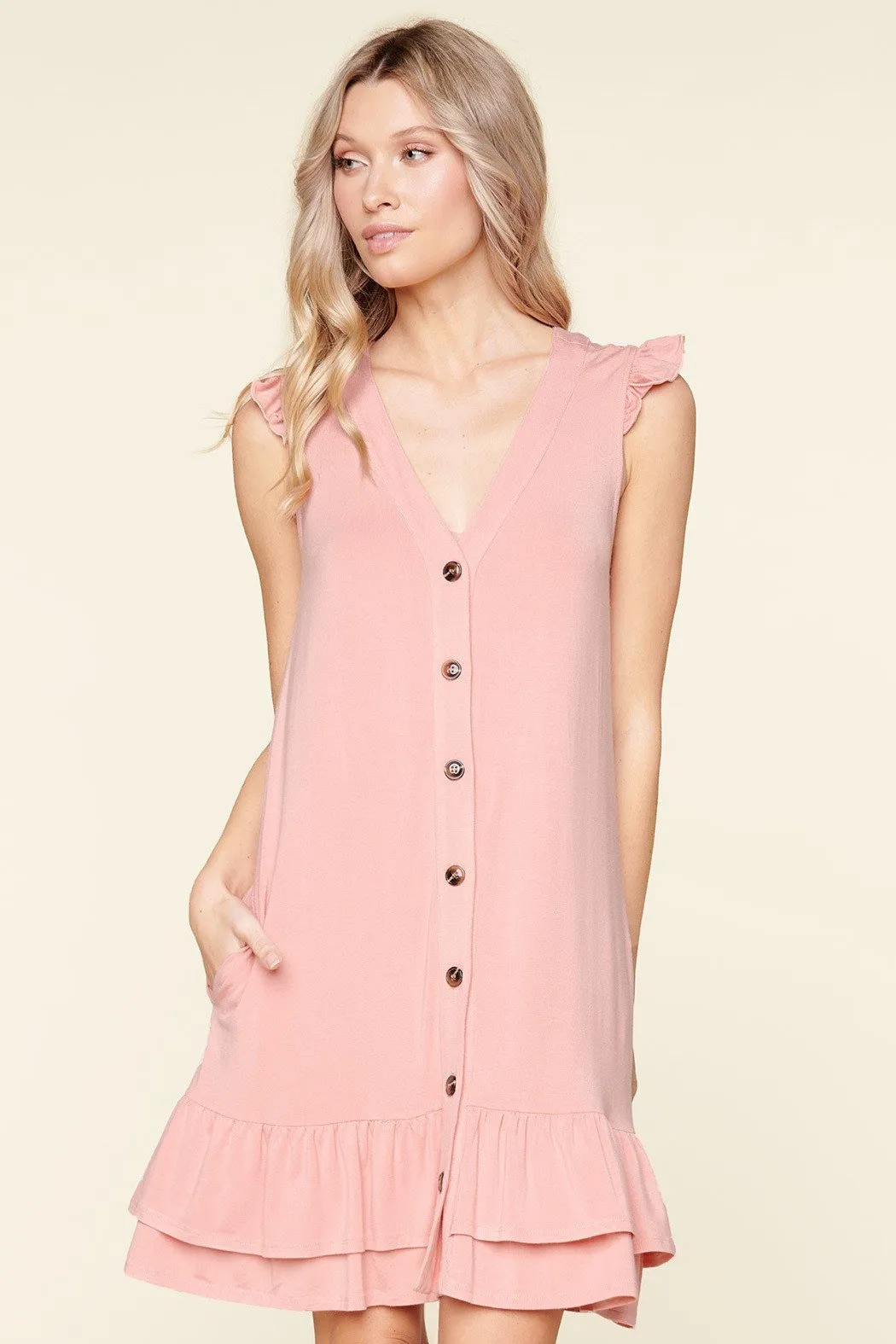 Parker Ruffle Button Jersey Knit Mini Dress