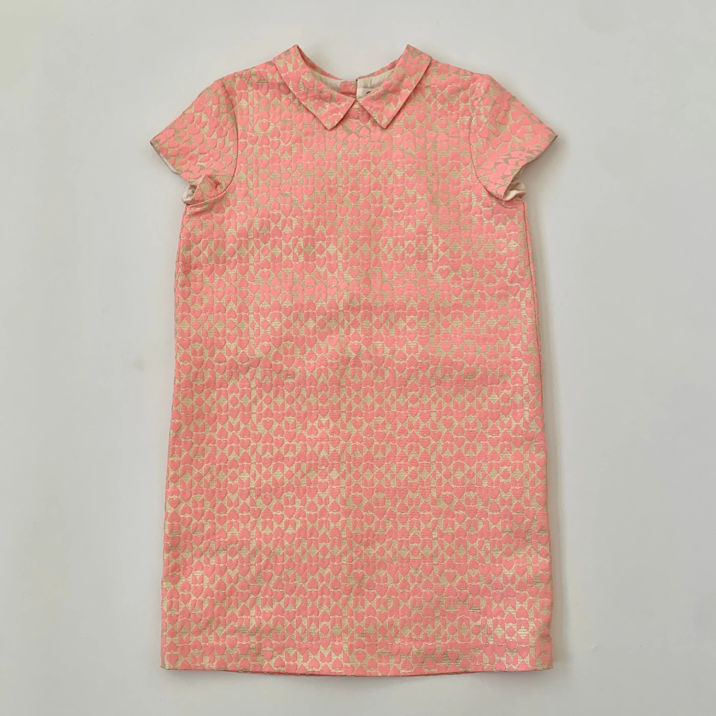 Bonpoint Heart Print Shift Dress in Pink & Gold (12 Years)