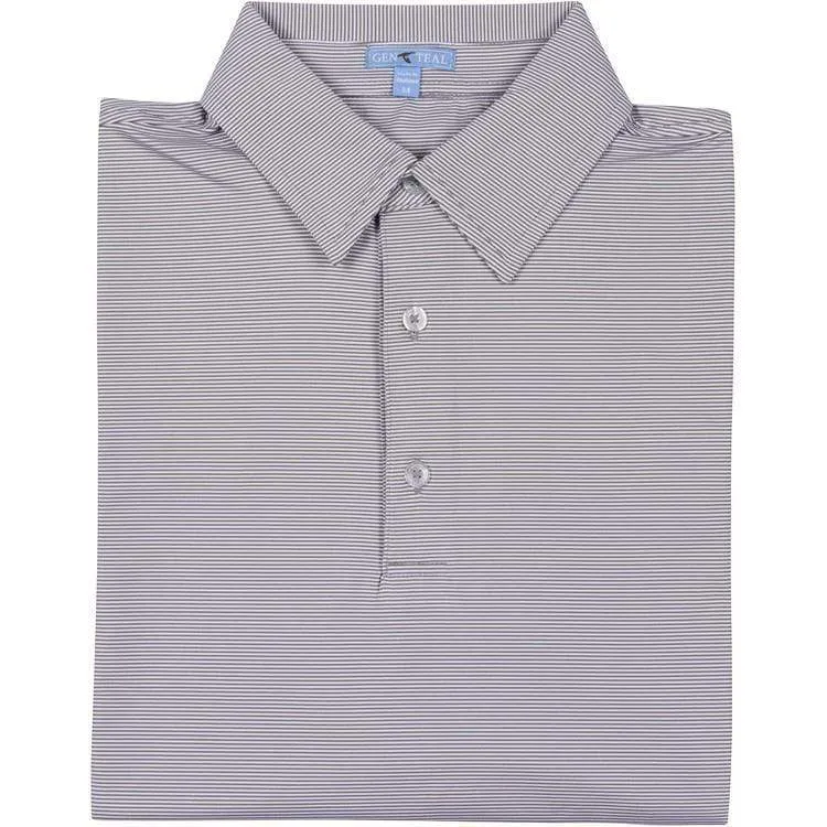 Pinstripe Performance Polo- Charcoal