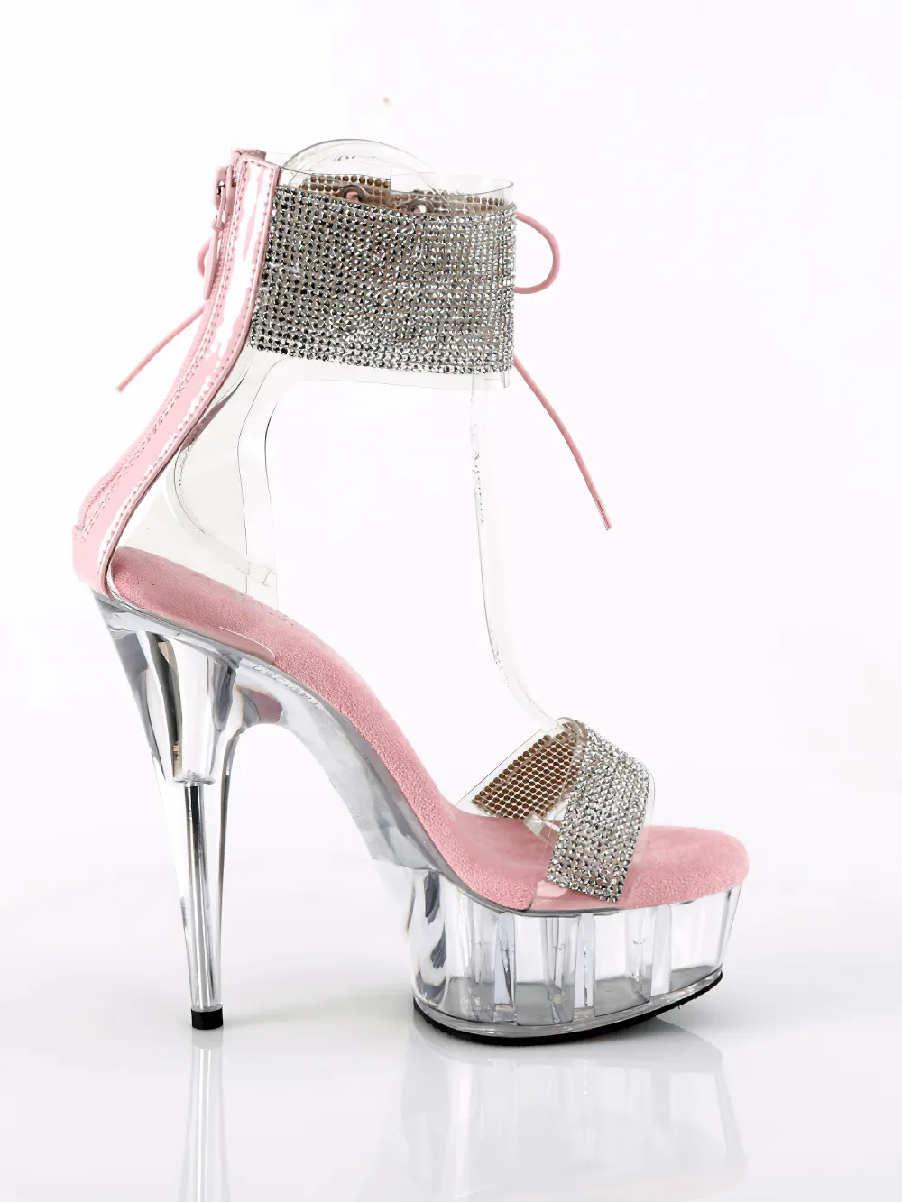 PLEASER Clear and Pink Sandals Heels with Rhinestone Cuff