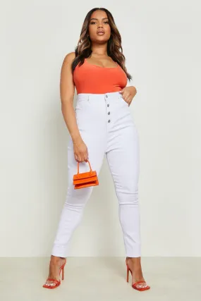 Plus Button Front High Waist Skinny Jeans