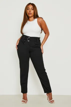 Plus Woven Buckle High Waisted Trousers