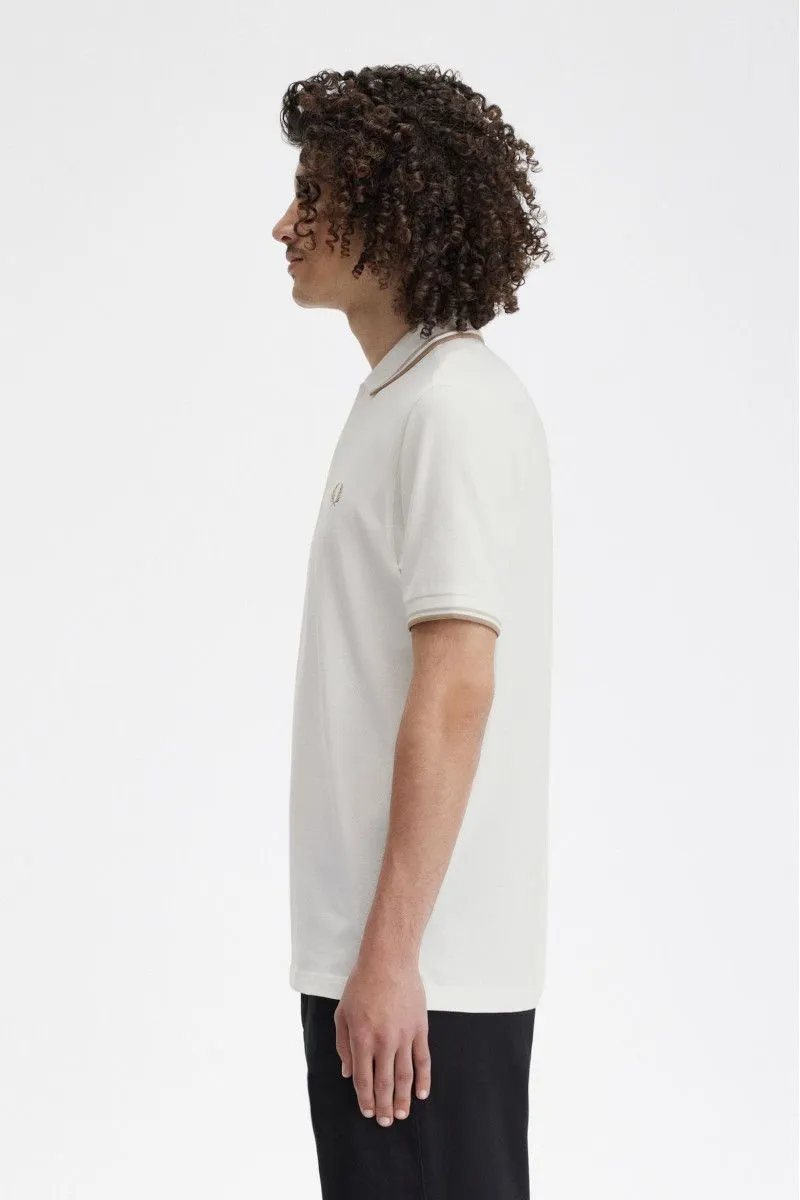 Men's White Polo with Double Line