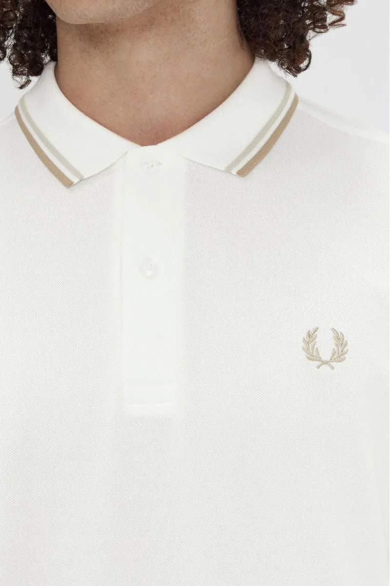 Men's White Polo with Double Line