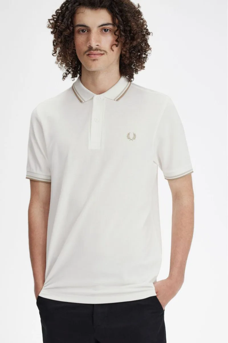 Men's White Polo with Double Line