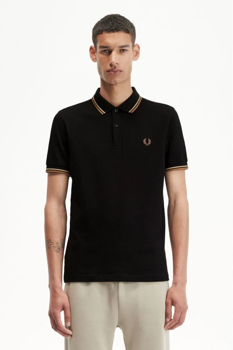 Men's Black Polo with Double Line