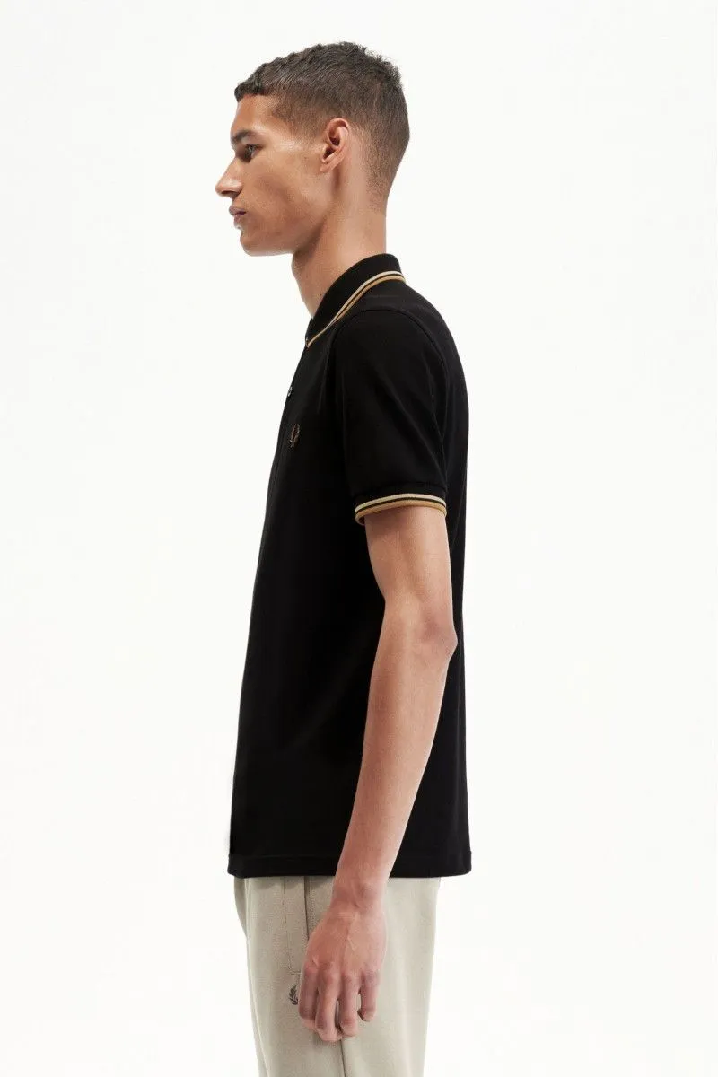 Men's Black Polo with Double Line