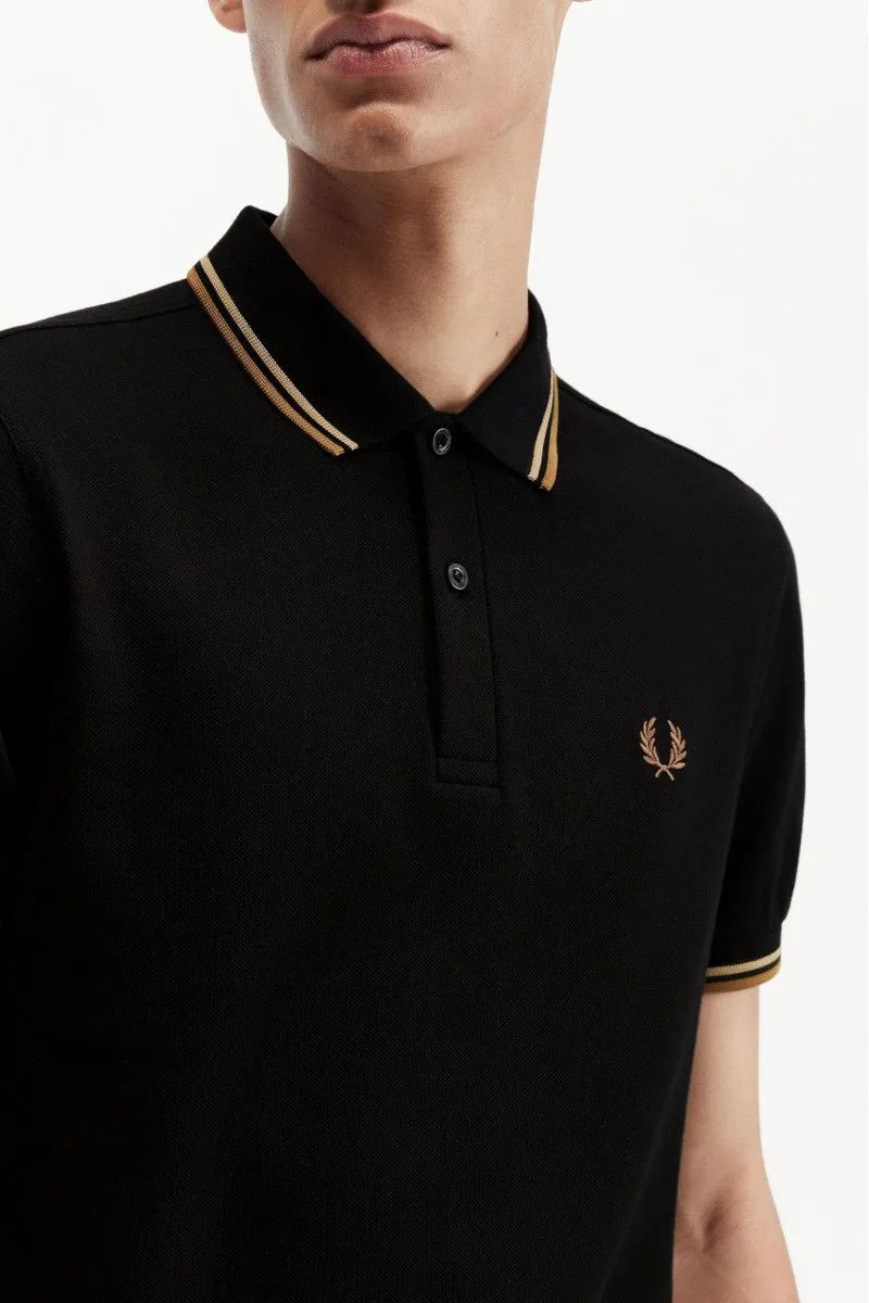 Men's Black Polo with Double Line